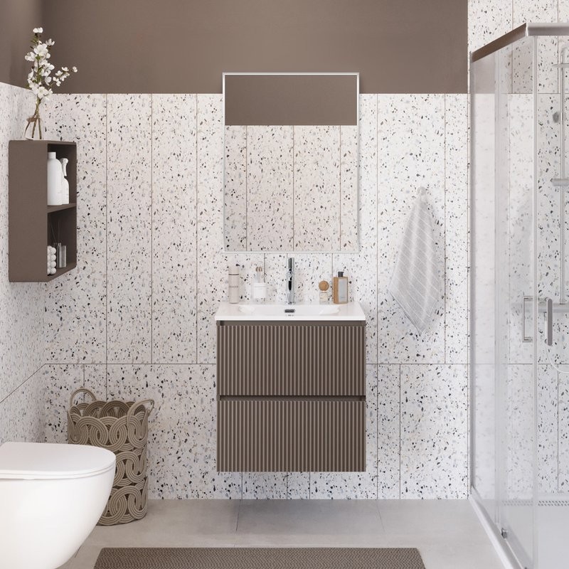 Тумба с раковиной BelBagno Uno-mini 70 подвесная, 2 ящика, матовая бежевая