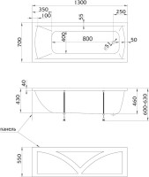 Акриловая ванна 1MarKa Modern Стандарт 1 130x70 см, пристенная, белая, со сливом-переливом