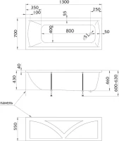 Акриловая ванна 1MarKa Modern Стандарт 1 130x70 см, пристенная, белая, со сливом-переливом
