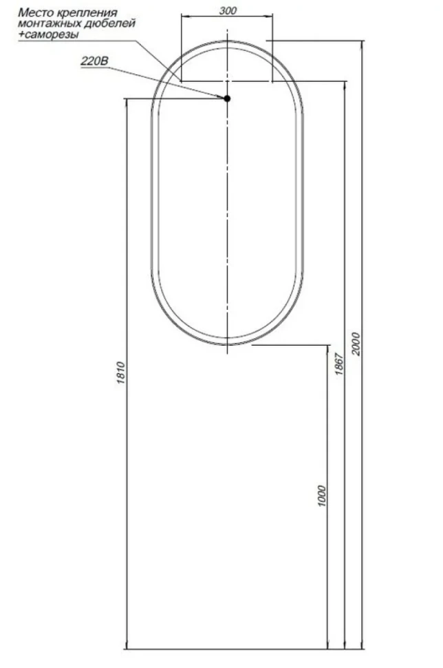 Зеркало Allen Brau Infinity 50х100 овальное, с подсветкой, черное