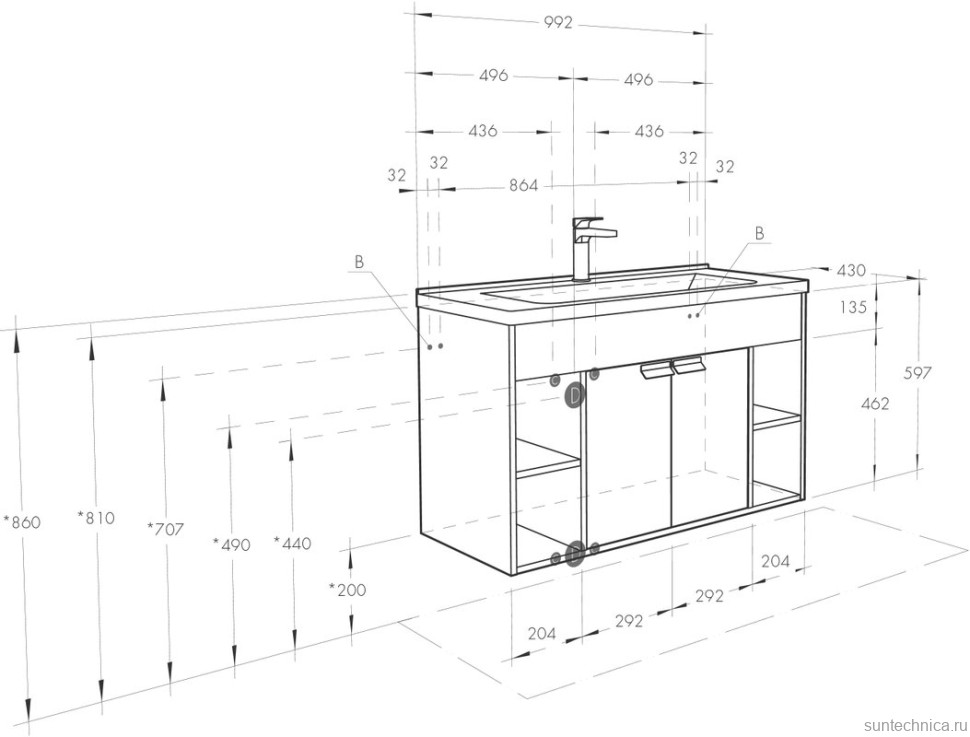 Тумба с раковиной AQUATON Флай 100 дуб крафт