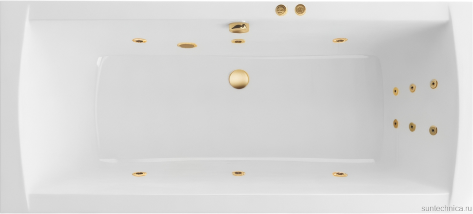 Акриловая ванна Excellent Aquaria Lux Line 180x80 см, встраиваемая, с гидромассажем, белая, с каркасом, со сливом-переливом, фурнитура золото