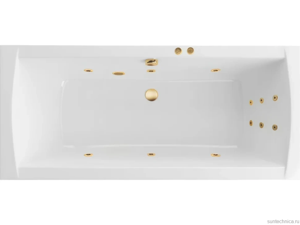 Акриловая ванна Excellent Aquaria Lux Line 180x80 см, встраиваемая, с гидромассажем, белая, с каркасом, со сливом-переливом, фурнитура золото