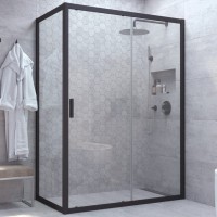 Душевой уголок Vegas Glass ZP+ZPV NOVO 110*80 02М 01 профиль черный матовый, стекло прозрачное