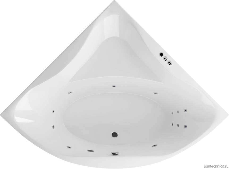 Акриловая ванна Excellent Glamour Smart 150x150 см, угловая, встраиваемая, с гидромассажем, белая, четверть круга, с каркасом, с сиденьем, со сливом-переливом