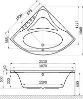 Акриловая ванна Excellent Glamour Smart 150x150 см, угловая, встраиваемая, с гидромассажем, белая, четверть круга, с каркасом, с сиденьем, со сливом-переливом