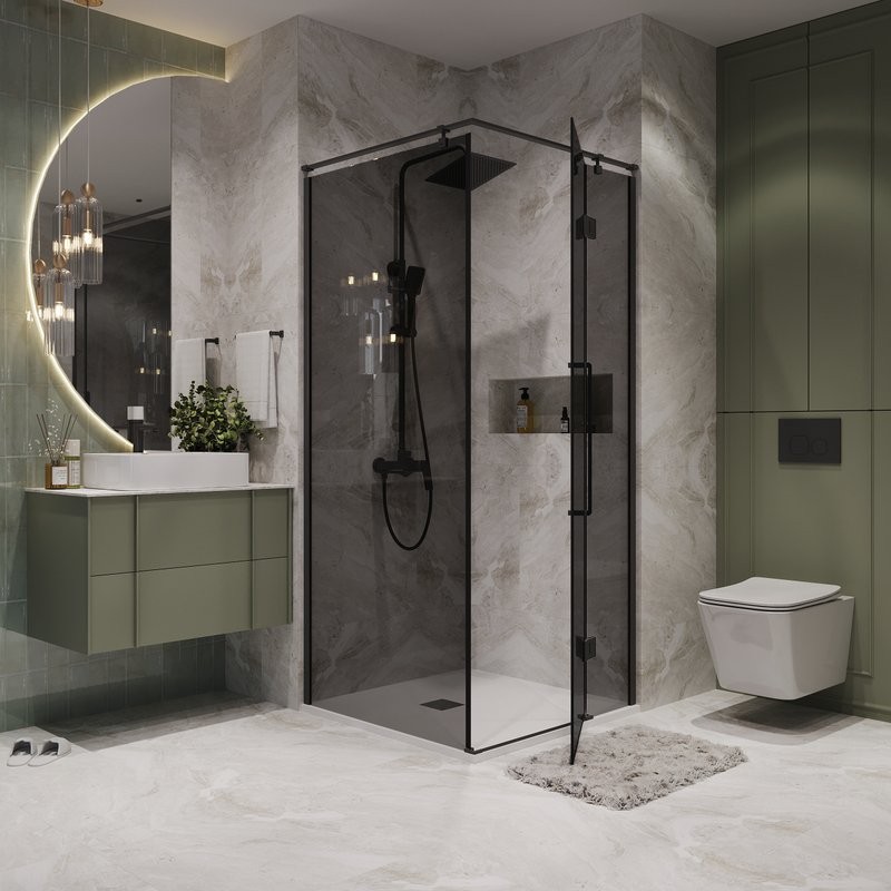 Душевой уголок Niagara Nova NG-2832-34BLACK 100x100, профиль черный матовый, стекло тонированное