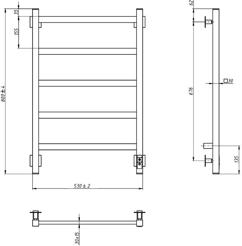 Полотенцесушитель электрический Grota Soffi K 530х800 NM EL 80x55 см, подключение справа, слева, скрытое подключение справа, матовый хром, лесенка