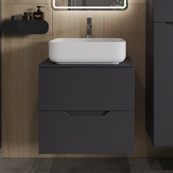 Тумба с раковиной Orange Line 60 подвесная, 2 ящика, матовый графит с раковиной B05-500W