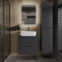 Тумба с раковиной Orange Line 60 подвесная, 2 ящика, матовый графит с раковиной B05-500W
