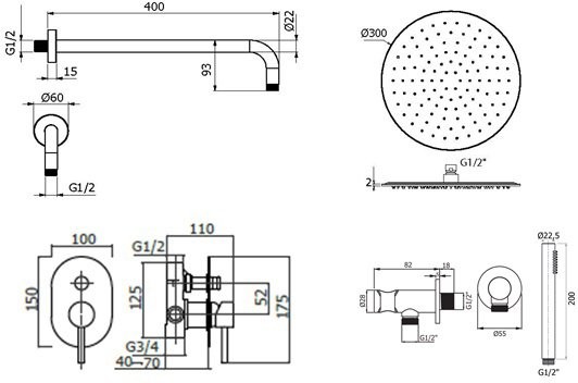 Душевой комплект Plumberia Selection Ixo KITXO15CRKING С ВНУТРЕННЕЙ ЧАСТЬЮ, хром
