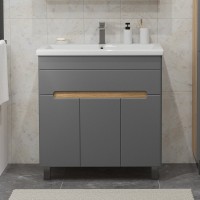 Тумба под раковину без столешницы SanStar Модена 80 напольная, графит софт, дуб вотан