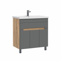 Тумба под раковину без столешницы SanStar Модена 80 напольная, графит софт, дуб вотан