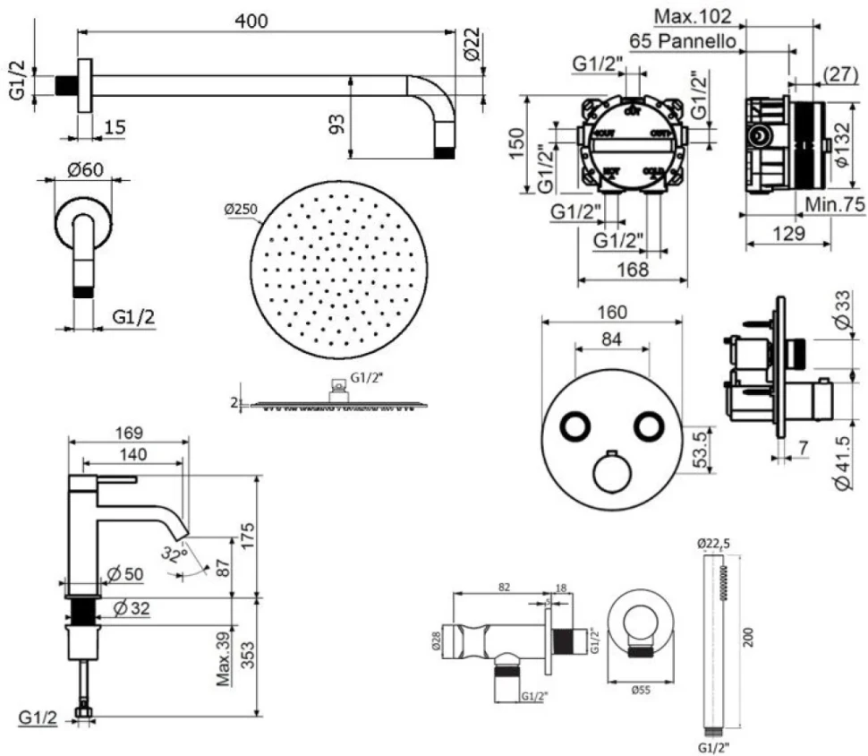 Комплект для ванной Plumberia Selection PSBOX KITPSB02NO53 С ВНУТРЕННЕЙ ЧАСТЬЮ, черный матовый