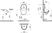 Писсуар подвесной VitrA Arkitekt 5999B003-5555 сенсорный, глянцевый белый, с сифоном, безободковый, со смывным механизмом