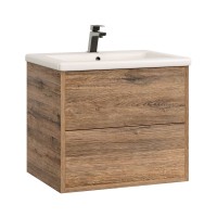 Тумба с раковиной SanStar Siva 50 подвесная, дуб веллингтон табак, раковина Como 50