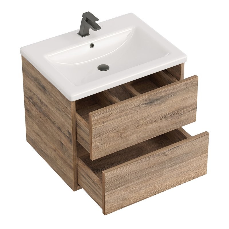 Тумба с раковиной SanStar Siva 50 подвесная, дуб веллингтон табак, раковина Como 50