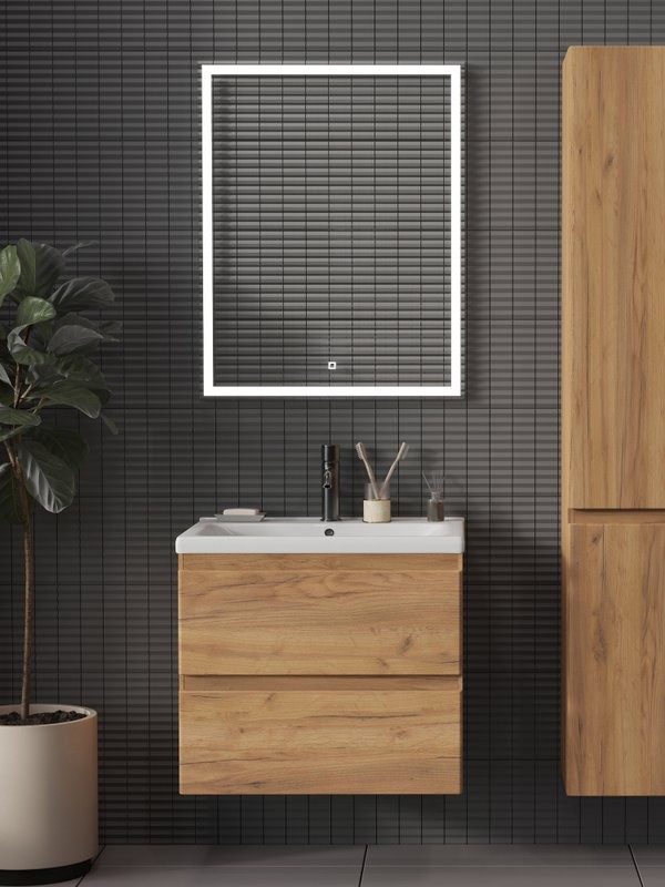 Мебель для ванной комнаты SanStar Riana 60 подвесная, дуб крафт золотой, раковина Миранда 60