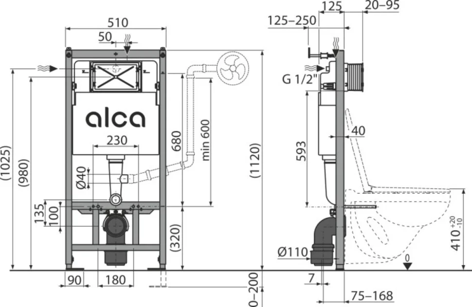 Система инсталляции для унитазов AlcaPlast AM101/1120-4:1 RU M570-0001 кнопка смыва белая