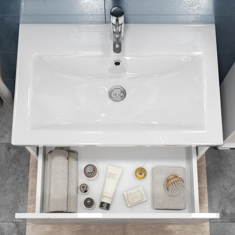 Тумба с раковиной Vigo Geometry 70 подвесная, белая, раковина Como 70