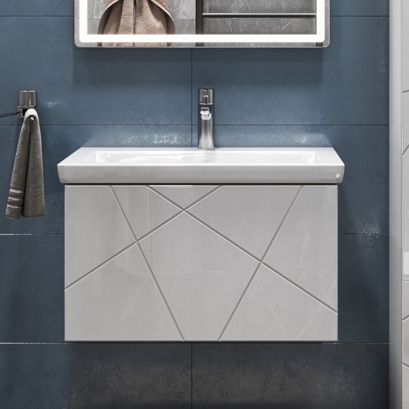 Тумба с раковиной Vigo Geometry 70 подвесная, белая, раковина Como 70