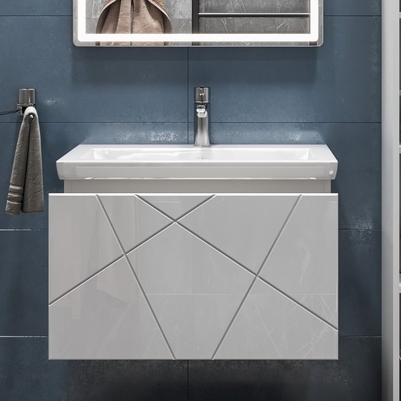 Тумба с раковиной Vigo Geometry 70 подвесная, белая, раковина Como 70