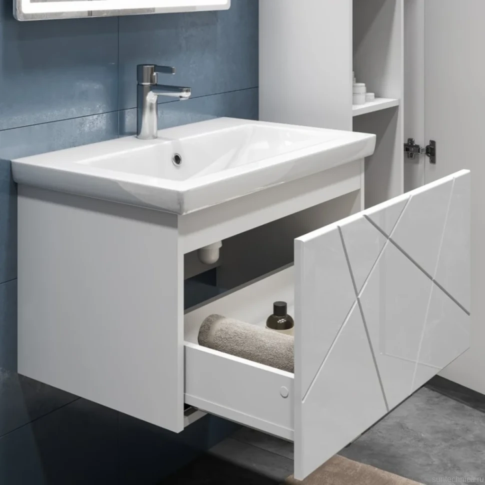 Тумба с раковиной Vigo Geometry 70 подвесная, белая, раковина Como 70