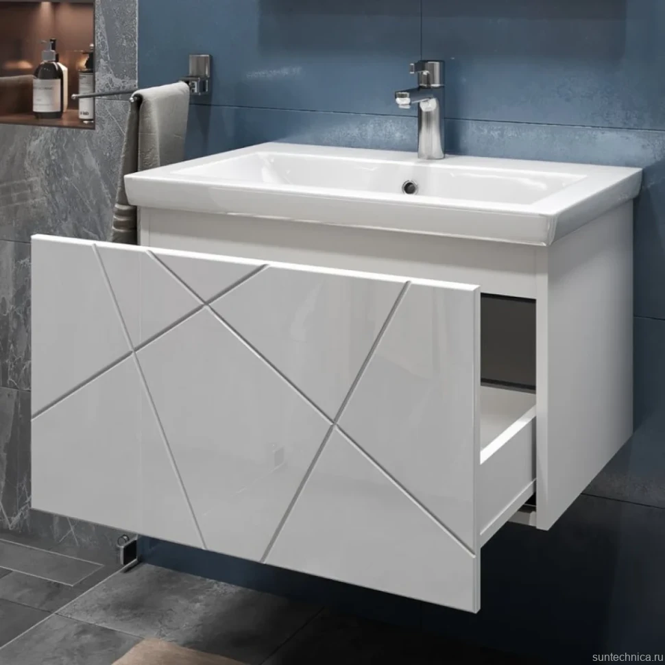 Тумба с раковиной Vigo Geometry 70 подвесная, белая, раковина Como 70