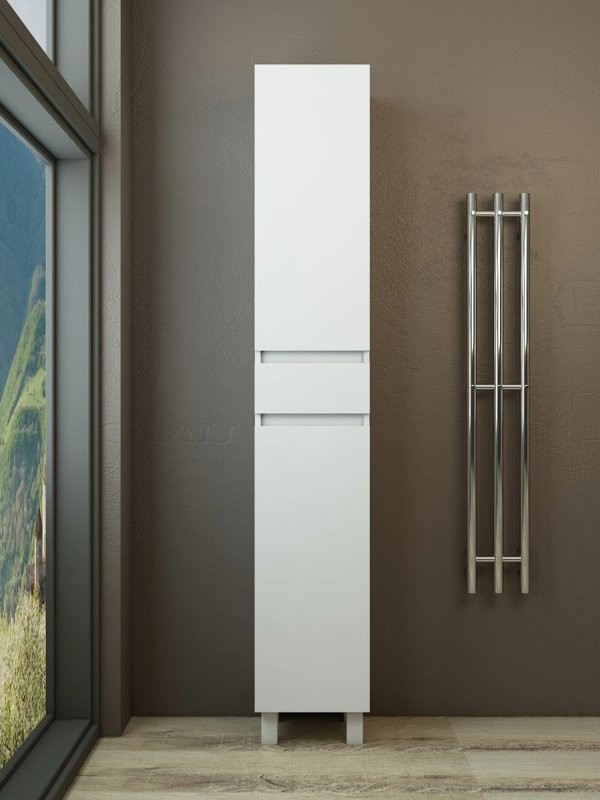 Шкаф-пенал для ванной Emmy Морган 32 R с бельевой корзиной, напольный, белый