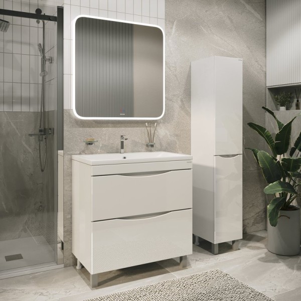 Мебель для ванной комнаты Grossman Виста 80 напольная, 2 ящика, белый глянец