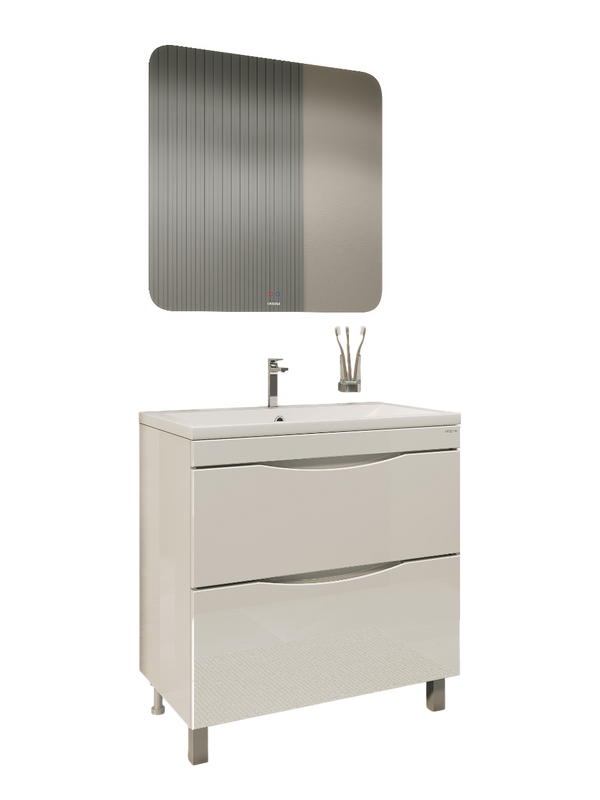 Мебель для ванной комнаты Grossman Виста 80 напольная, 2 ящика, белый глянец