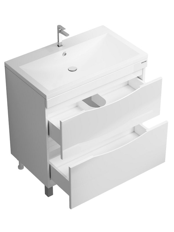 Мебель для ванной комнаты Grossman Виста 80 напольная, 2 ящика, белый глянец