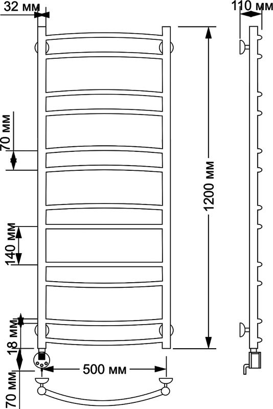 Полотенцесушитель электрический Secado Милан 2 125x55 см, подключение слева, бронза, лесенка, латунь