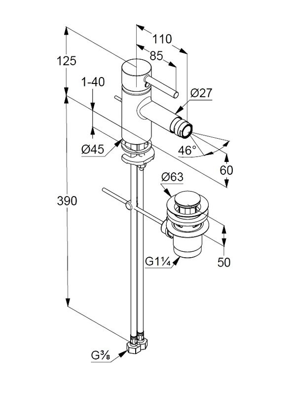 Смеситель для биде Kludi Bozz 38533N576 брашированный никель PVD
