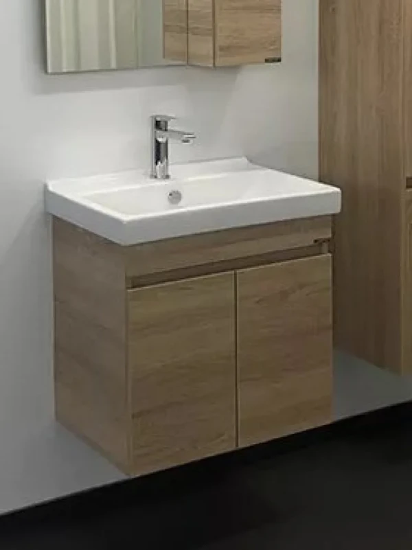 Тумба с раковиной Comforty Тромсе 60 подвесная, белый дуб, с раковиной Fest 60 F01