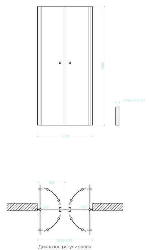 Душевая дверь в нишу Maybahglass MGD-425-2 120 см, профиль матовая бронза, стекло прозрачное