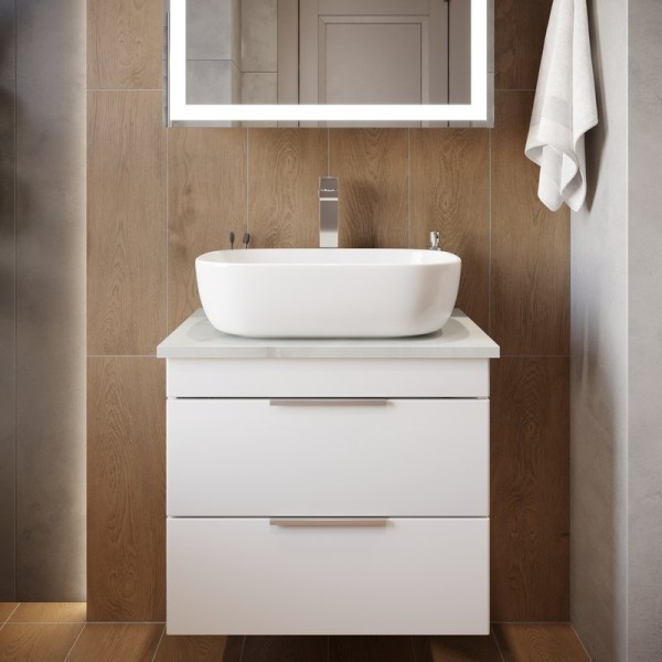 Тумба под раковину со столешницей STWORKI Копенгаген 60 белая, сатиновая светло-серая