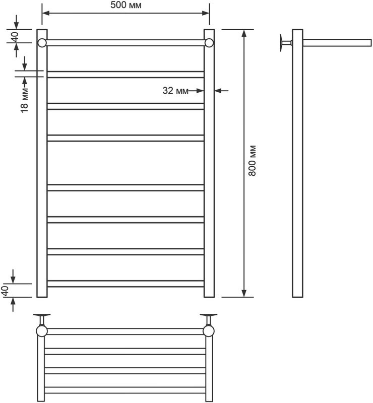 Полотенцесушитель водяной Comfysan Luce W-8 80х50 80x55 см, хром, лесенка, с полкой