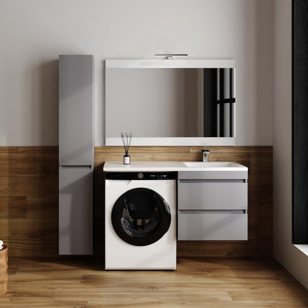 Мебель для ванной комнаты Style Line Даллас Леон 120 R Люкс Plus подвесная, серая матовая, для стиральной машины