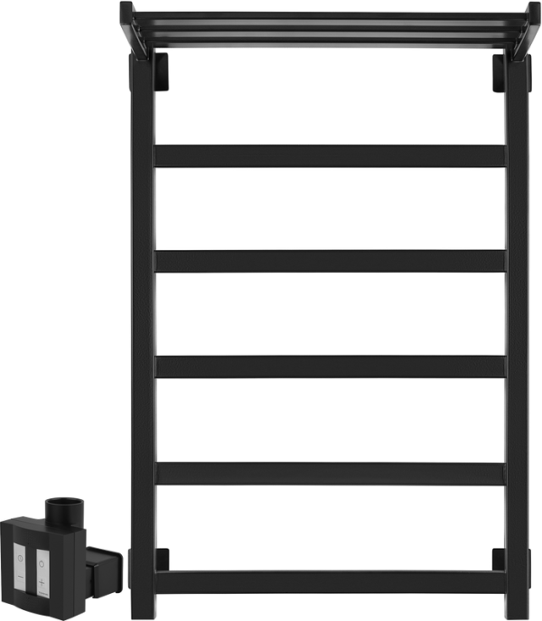Полотенцесушитель электрический Secado Корсико 1 СП , 80x55 см, скрытое подключение слева, матовый черный, лесенка, с полкой