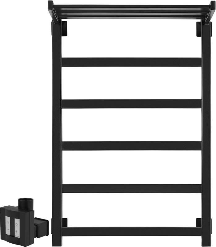 Полотенцесушитель электрический Secado Корсико 1 СП , 80x55 см, скрытое подключение слева, матовый черный, лесенка, с полкой