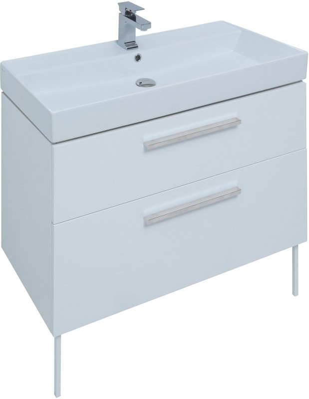 Тумба с раковиной Aquanet Nova 75 белый глянец, ручки хром, ножки белые