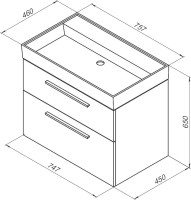 Тумба с раковиной Aquanet Nova 75 белый глянец, ручки хром, ножки белые