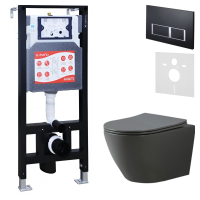 Комплект Унитаз подвесной Esbano Amapola ESUPAMAPGM матовый серый + Инсталляция Fram + Кнопка ESINPRK12MB