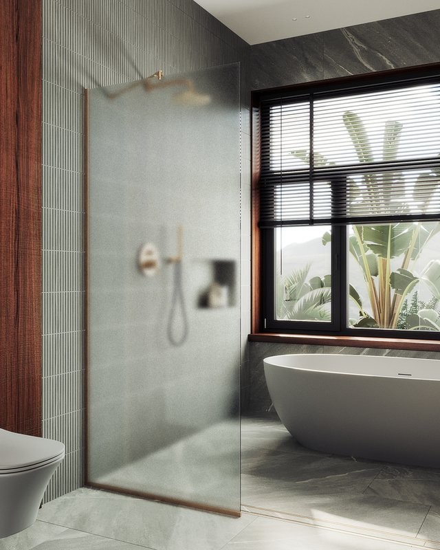 Душевая перегородка Maybahglass MGD-1357-2у 99 см, профиль бронза, стекло сатин