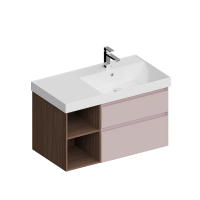 Тумба с раковиной KERAMA MARAZZI Cubo 90, правая мальва матовая, структурированный орех