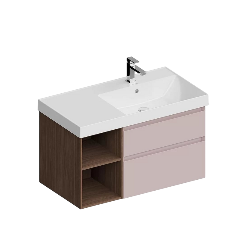 Тумба с раковиной KERAMA MARAZZI Cubo 90, правая мальва матовая, структурированный орех
