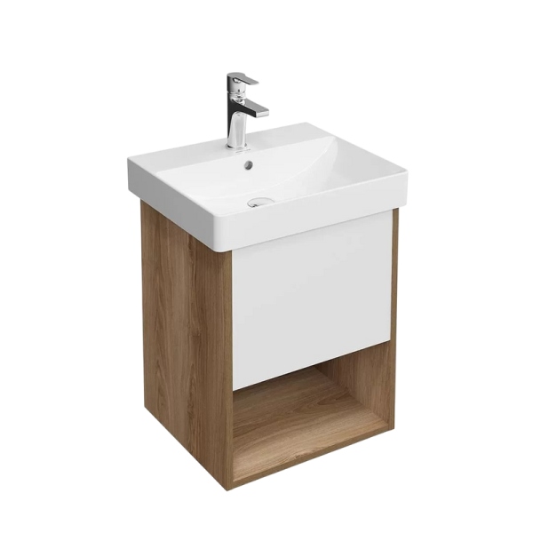 Тумба с раковиной KERAMA MARAZZI Pro 55 подвесная, с ящиком и полкой, вяз