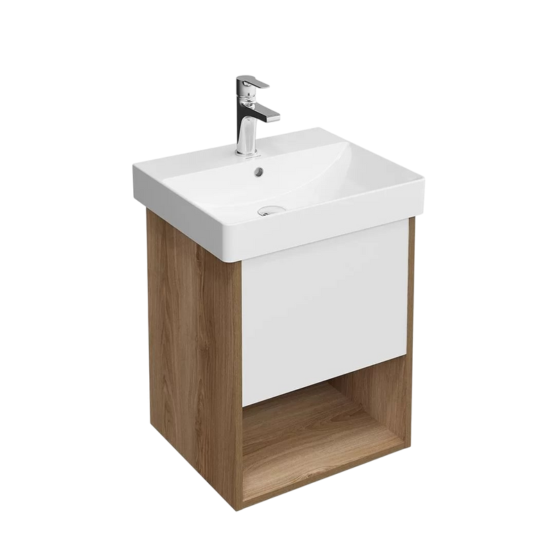Тумба с раковиной KERAMA MARAZZI Pro 55 подвесная, с ящиком и полкой, вяз