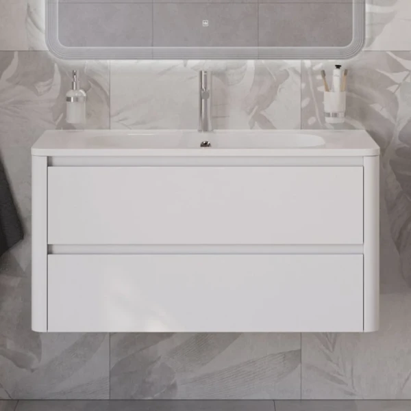 Тумба с раковиной Cezares Relax 100 bianco lucido, раковина Cezares CZR-1000/480-LV-MR-NV